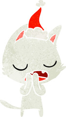 talking cat retro cartoon of a wearing santa hat