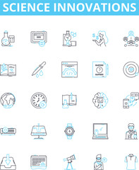 Science innovations vector line icons set. Innovations, Science, Technology, Discovery, Advancement, Progress, Studies illustration outline concept symbols and signs