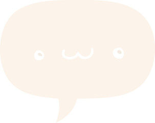 happy cartoon expression and speech bubble in retro style