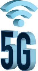 Technology digital isolated object 3D 5G text and wifi icon