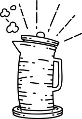 traditional black line work tattoo style coffee jug