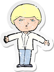 retro distressed sticker of a cartoon annoyed man