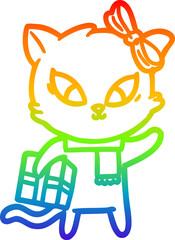 rainbow gradient line drawing cartoon cat