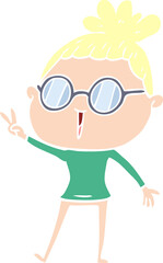 flat color style cartoon woman wearing spectacles