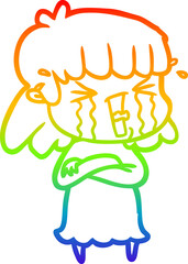 rainbow gradient line drawing cartoon woman in tears