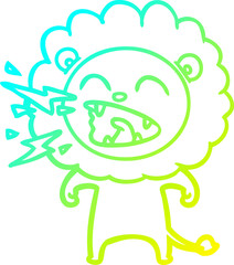 cold gradient line drawing cartoon roaring lion