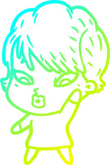 cold gradient line drawing cartoon woman