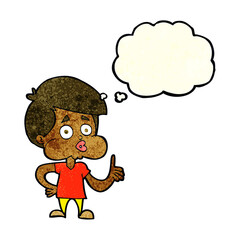 cartoon boy giving thumbs up with thought bubble