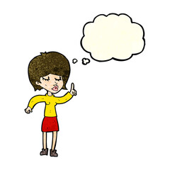 cartoon woman with idea with thought bubble