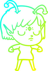 cold gradient line drawing cartoon alien girl