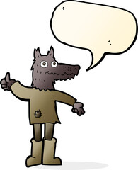 cartoon wolf man with speech bubble