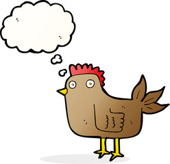 cartoon hen with thought bubble