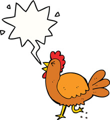 cartoon rooster and speech bubble