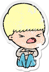 distressed sticker of a cartoon stressed man