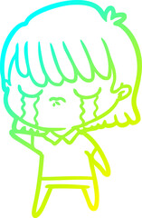 cold gradient line drawing cartoon woman crying