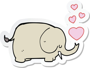 sticker of a cute cartoon elephant with love hearts