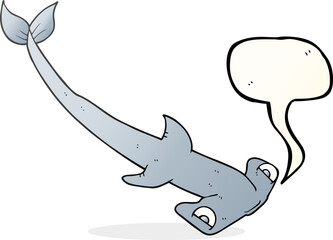 speech bubble cartoon hammerhead shark - obrazy, fototapety, plakaty