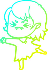 cold gradient line drawing annoyed cartoon vampire girl