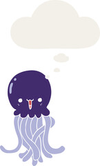 cartoon jellyfish and thought bubble in retro style