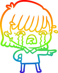 rainbow gradient line drawing cartoon girl crying