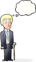cartoon unhappy gentleman with thought bubble