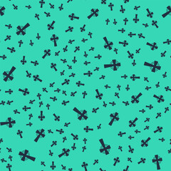 Black Celtic cross icon isolated seamless pattern on green background. Happy Saint Patricks day. National Irish holiday. Vector