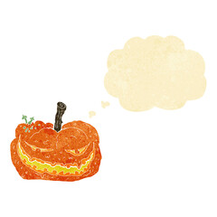 cartoon halloween pumpkin with thought bubble