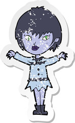 retro distressed sticker of a cartoon vampire girl