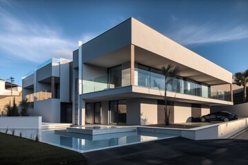 Luxury residential development with pool, generative ai