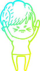 cold gradient line drawing cartoon frustrated woman