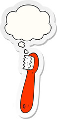 cartoon toothbrush and thought bubble as a printed sticker