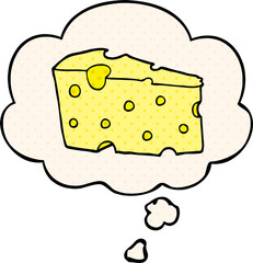 cartoon cheese and thought bubble in comic book style