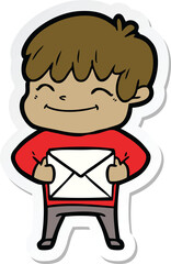 sticker of a cartoon happy boy
