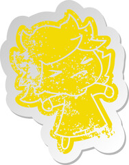 distressed old sticker of a cute kawaii girl