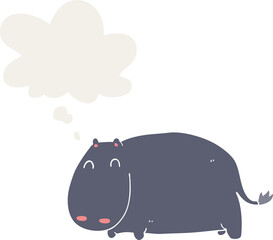 cartoon hippo and thought bubble in retro style