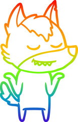 rainbow gradient line drawing friendly cartoon wolf