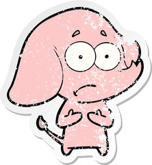 distressed sticker of a cartoon unsure elephant