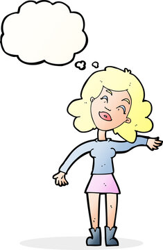 cartoon woman only joking with thought bubble