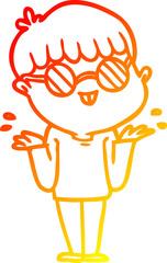 warm gradient line drawing cartoon boy wearing spectacles