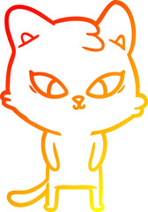 warm gradient line drawing cute cartoon cat