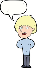 cartoon happy man with speech bubble