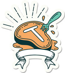 sticker of tattoo style steak and fork