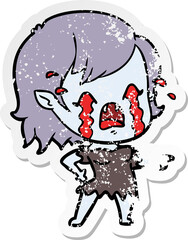 distressed sticker of a cartoon crying vampire girl