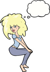 cartoon woman with big hair with thought bubble