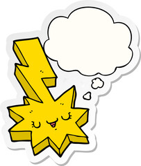cartoon lightning strike and thought bubble as a printed sticker