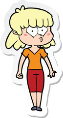 sticker of a cartoon whistling girl