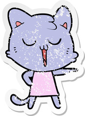 distressed sticker of a cartoon cat singing