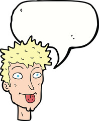 cartoon man sticking out tongue with speech bubble