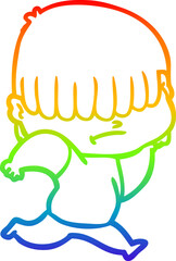 rainbow gradient line drawing cartoon boy with untidy hair