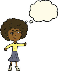 cartoon annoyed old woman with thought bubble